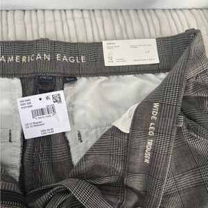 American Eagle Plaid Wide Leg Trouser - Gray, Brown
